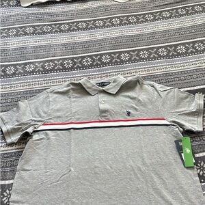 U.S. Polo Assn. Gray Polo Shirt with Red and Blue Stripes